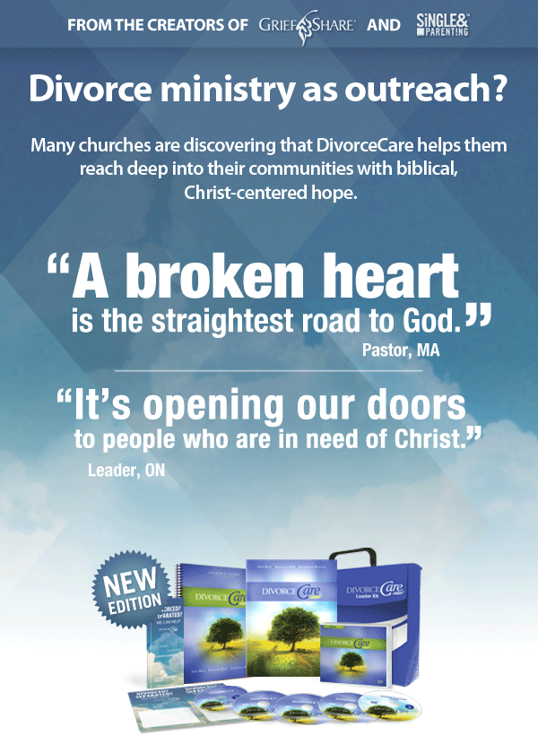 Divorce ministry as outreach? Many churches are discovering that DivorceCare helps them reach deep into their communities with biblical, Christ-centered hope. “A broken heart is the straightest road to God.” Pastor, MA “It’s opening our doors to people who are in need of Christ.” Leader, ON